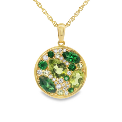 Green Tsavorite Garnet, Peridot, & Diamond Pendant