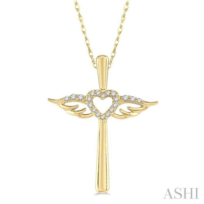 Angel Wings Heart Shape & Cross Diamond Fashion Pendant