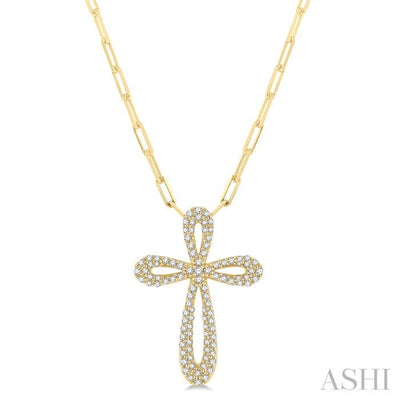 Pave-Set Cross Paperclip Diamond Fashion Pendant