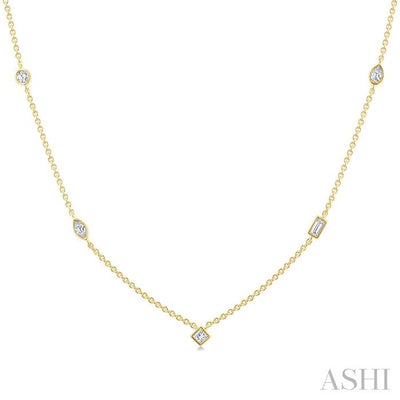 Mixed Shape Bezel Set Diamond Station Necklace