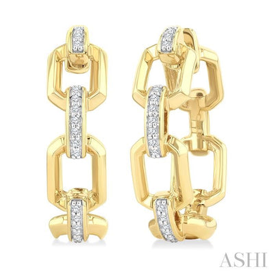 Bold Octagon Shape Link Diamond Fashion Hoop Earrings