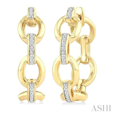 Bold Oval Shape Link Diamond Fashion Hoop Earrings