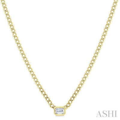 Emerald Shape Curb & Cuban Diamond Fashion Necklace