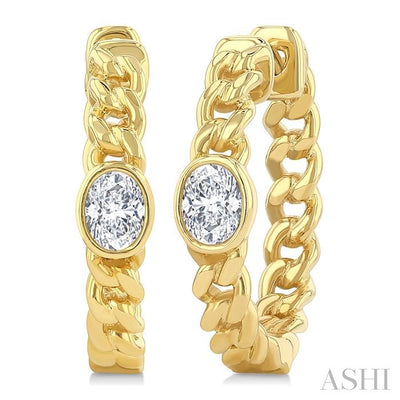 Oval Shape Curb Diamond Fashion Hoop Earrings