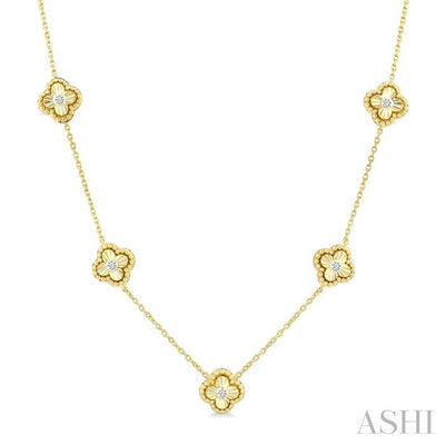 Clover Bead Bijuox Fluted Diamond Station Fashion Necklace