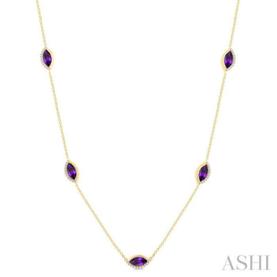 Marquise Shape Gemstone & Diamond Station Necklace
