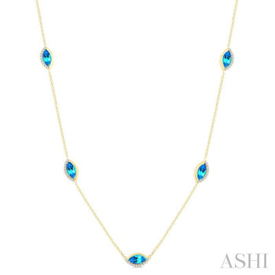 Marquise Shape Gemstone & Diamond Station Necklace
