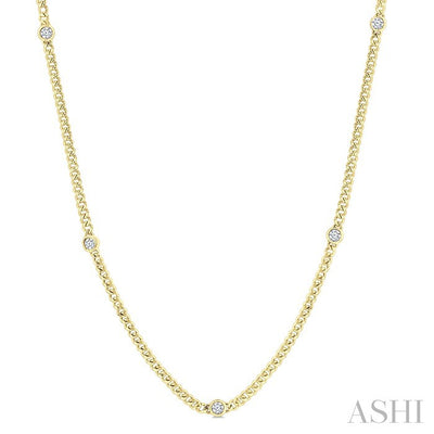 Round Shape Bezel Curb & Cuban Station Diamond Necklace
