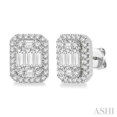 Emerald Shape Halo Fusion Diamond Earrings