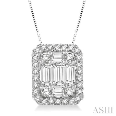 Emerald Shape Halo Fusion Diamond Pendant