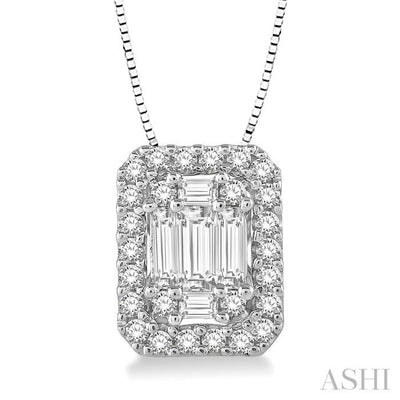 Emerald Shape Halo Fusion Diamond Pendant