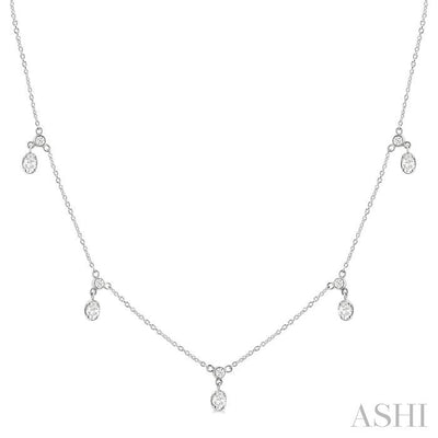 Oval Shape Diamond Dangle Station Necklace