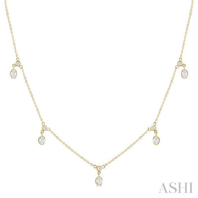 Oval Shape Diamond Dangle Station Necklace