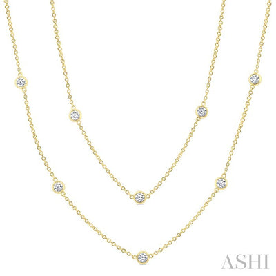 Bezel Set Diamond Station Long Necklace