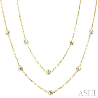 Bezel Set Diamond Station Long Necklace
