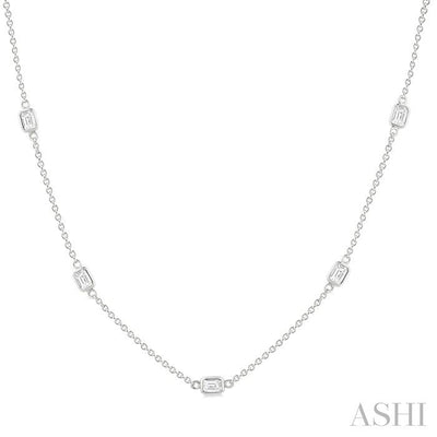 Emerald Shape Diamond Station Necklace
