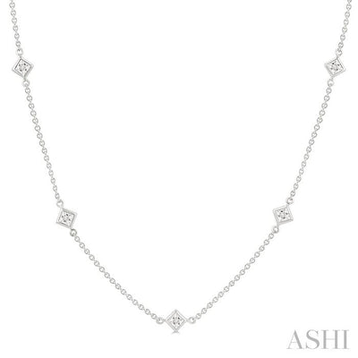 Princess Shape Diamond Station Necklace