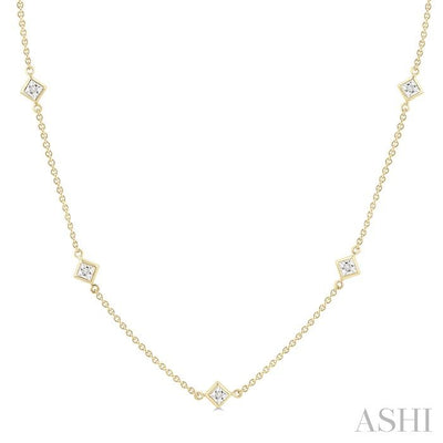 Princess Shape Diamond Station Necklace