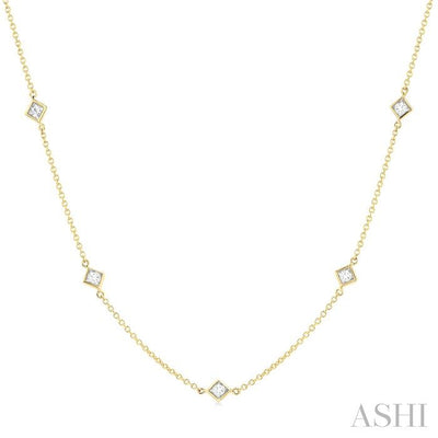 Princess Shape Diamond Station Necklace