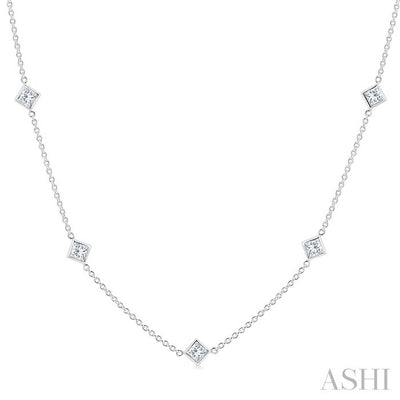 Princess Shape Diamond Station Necklace