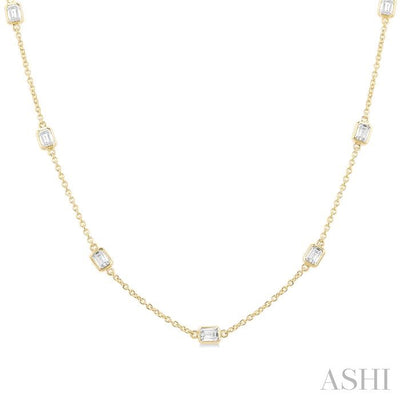 Emerald Shape Diamond Station Necklace