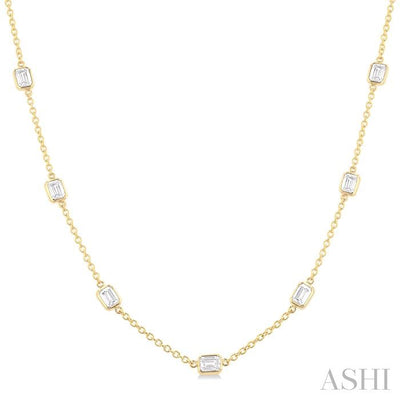 Emerald Shape Diamond Station Necklace