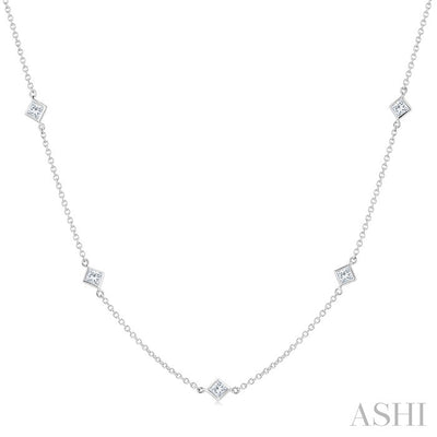 Princess Shape Diamond Station Necklace
