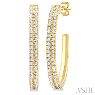 Double Row Diamond Half Hoop Earrings