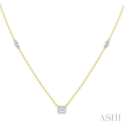 Emerald Shape Bezel Set Diamond Station Necklace