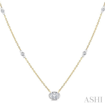 Oval Shape Bezel Set Diamond Station Necklace