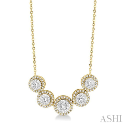 Round Shape 5 Stone Halo Lovebright Diamond Necklace
