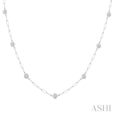 Bezel Set Paperclip Diamond Station Necklace