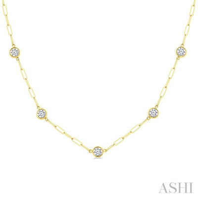 Bezel Set Paperclip Diamond Station Necklace