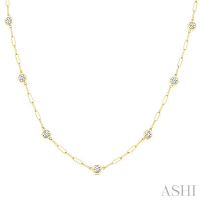 Bezel Set Paperclip Diamond Station Necklace
