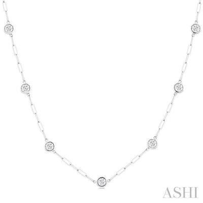 Bezel Set Paperclip Diamond Station Necklace