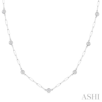 Bezel Set Paperclip Diamond Station Necklace