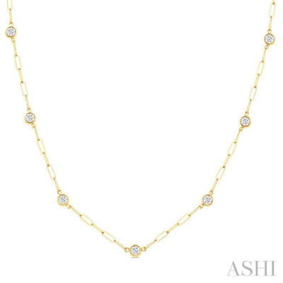 Bezel Set Paperclip Diamond Station Necklace