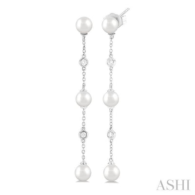 Pearl & Diamond Station Long Chain Earrings