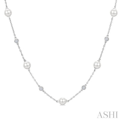 Pearl & Diamond Station Necklace
