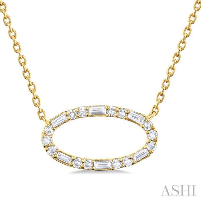 Oval Shape East-West Baguette Diamond Pendant