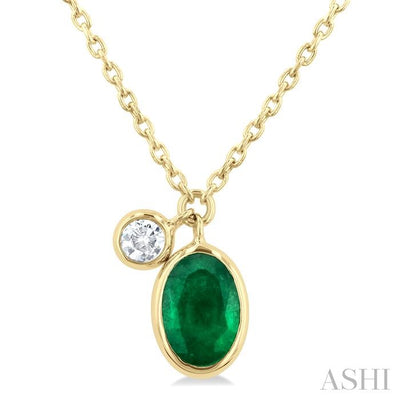 Oval Shape Bezel Set Gemstone & Diamond Pendant
