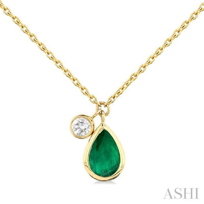 Pear Shape Bezel Set Gemstone & Diamond Pendant