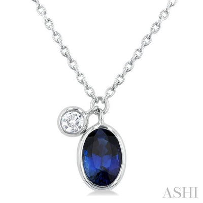 Oval Shape Bezel Set Gemstone & Diamond Pendant