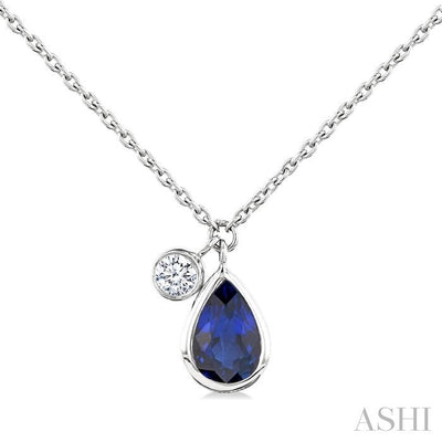 Pear Shape Bezel Set Gemstone & Diamond Pendant