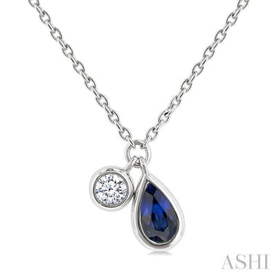 Pear Shape Bezel Set Gemstone & Diamond Pendant