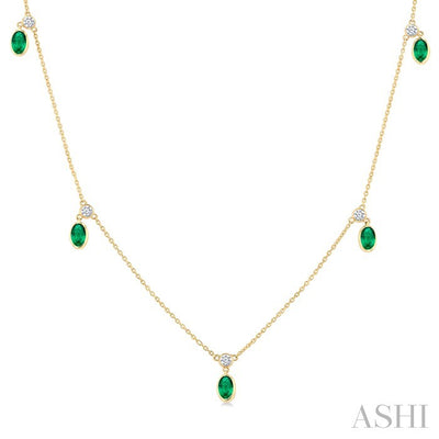 Oval Shape Gemstone & Diamond Station Necklace