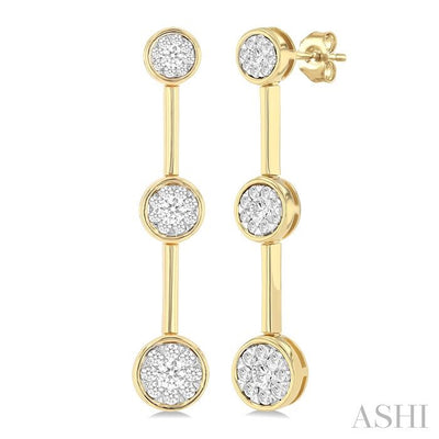 Round Shape 3 Stone Bar Link Lovebright Diamond Earrings