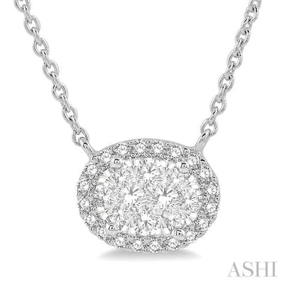 Oval Shape East-West Halo Lovebright Essential Diamond Pendant