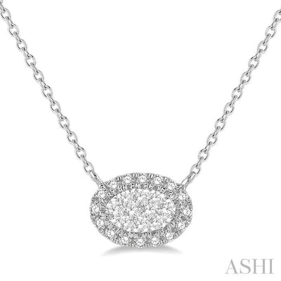 Oval Shape East-West Halo Lovebright Essential Diamond Pendant