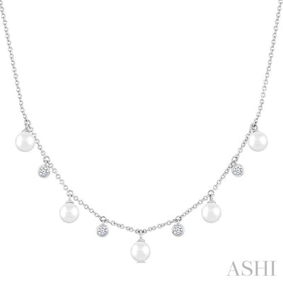 Pearl & Diamond Station Necklace